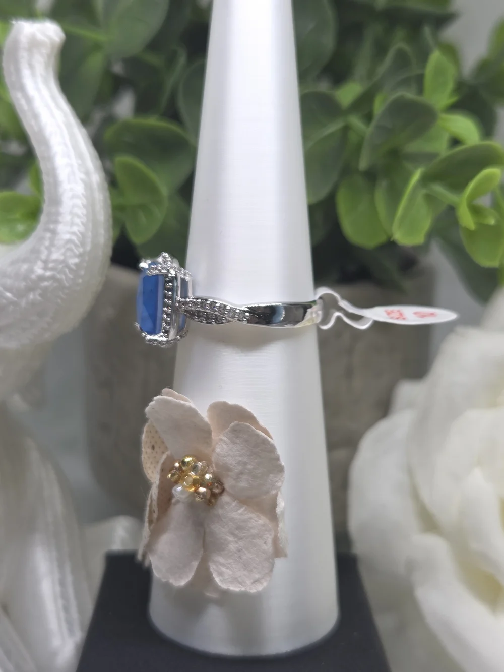 BP Blue Cushion-Cut Halo Ring with Pavé Band
